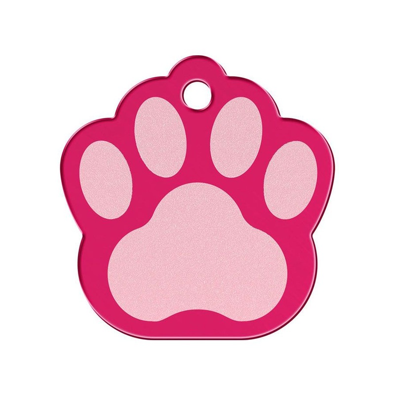 ID Tag Paw Two-Tone Aluminum  – RASPBERRY Large