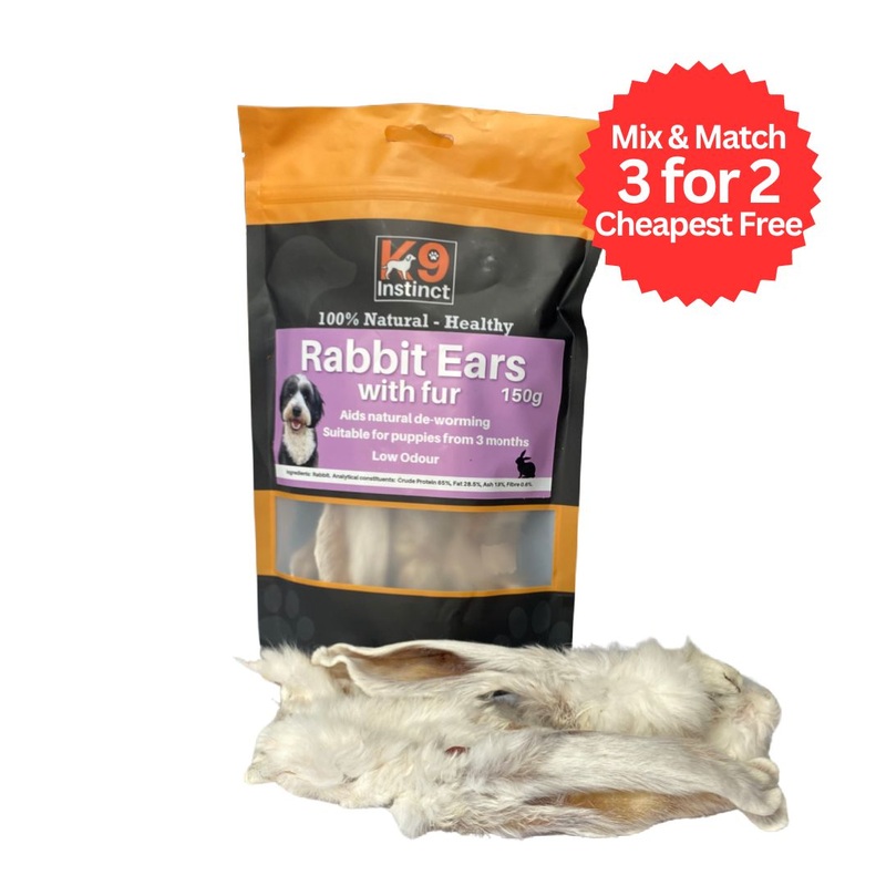 K9 Instinct Rabbit Ears with Fur 150g