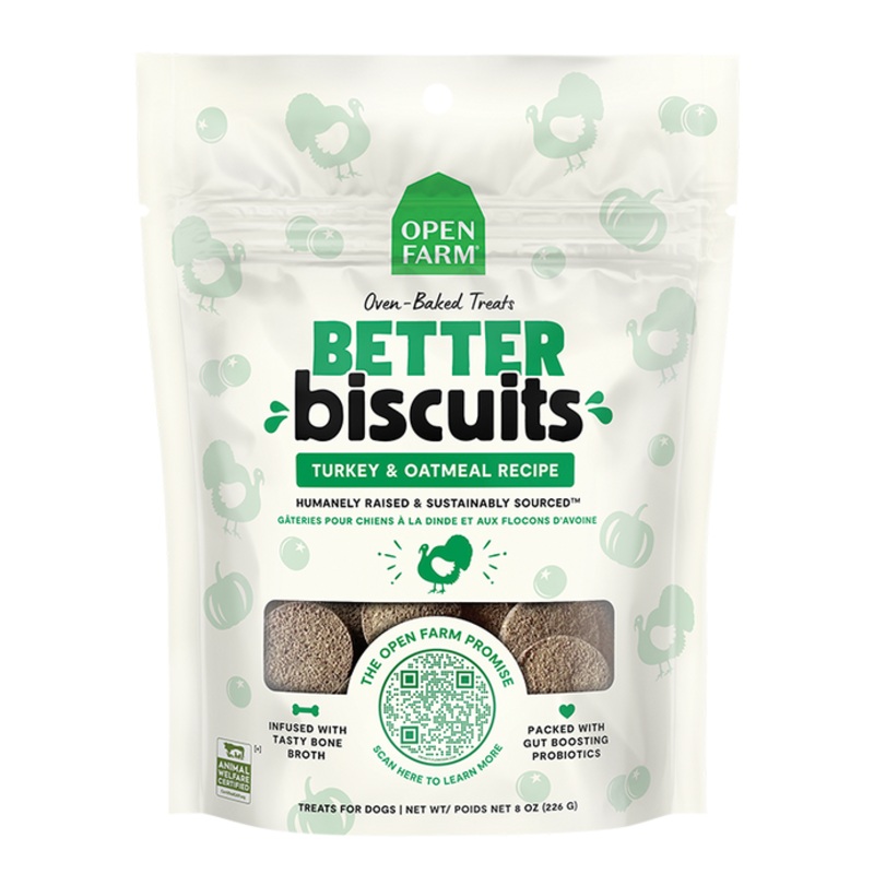 Open Farm Better Biscuits Turkey & Oatmeal Recipe Dog Treats 8 oz