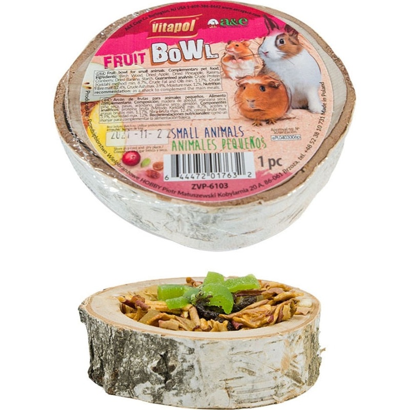 A&E Cage Vitapol Small Animal Wood Treat Fruit Bowl 4.5″