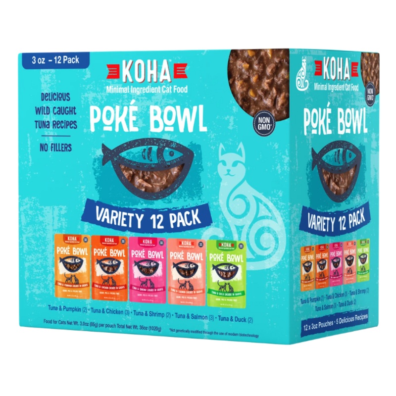 KOHA Tuna Variety 12 Pack Poke Bowl – 3 oz Cat Food Pouches