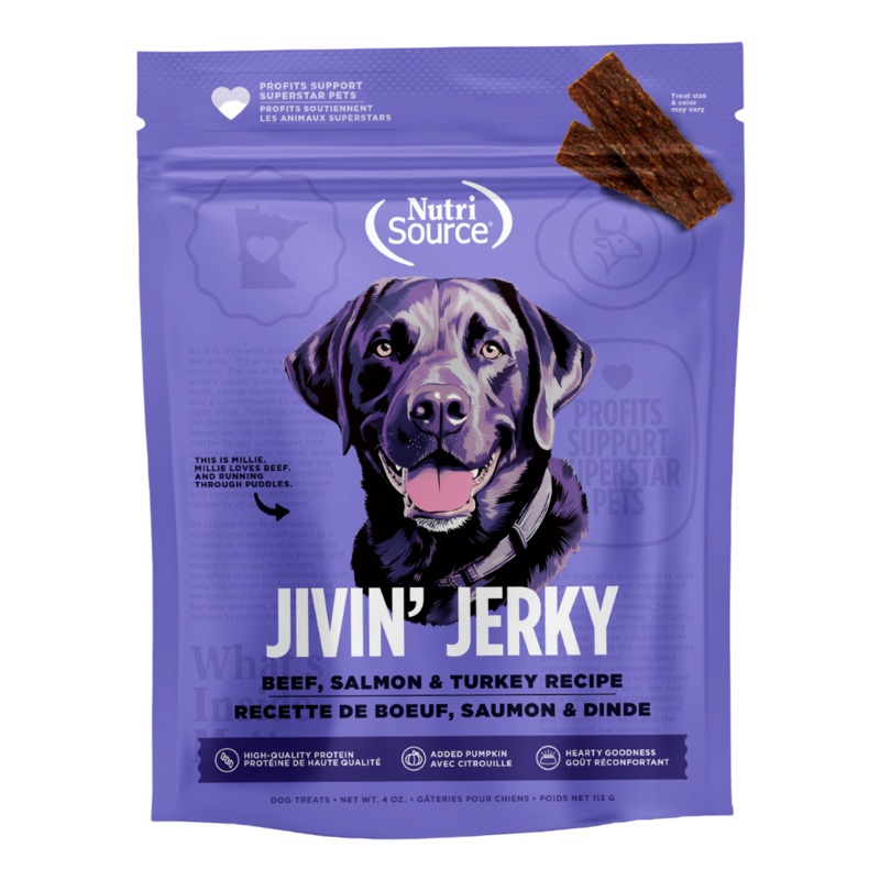 Nutrisource Beef, Turkey & Salmon Jivin’ Jerky Healthy Jerky Treats for Dogs – 4oz