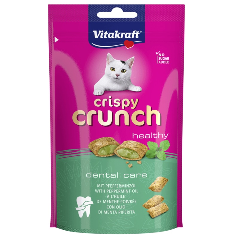Vitakraft – Crispy Crunch, Healthy Crunchy Bites With Healthy Peppermint For Dental and Hairball Care – 60g 1 Bag