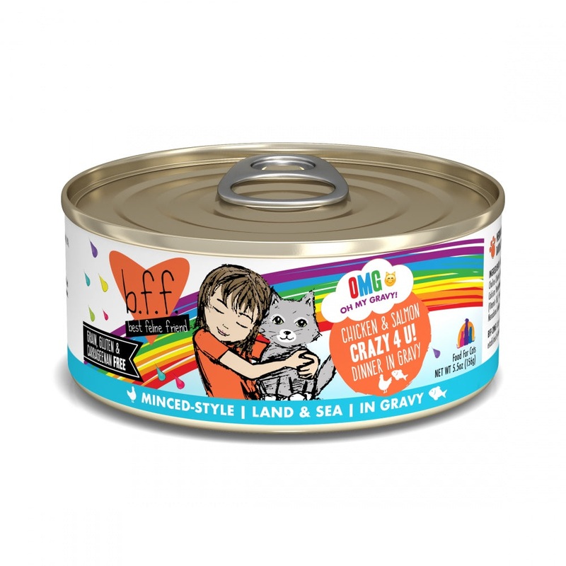 B.F.F. OMG Gravy! Crazy 4 U Grain-Free Chicken and Salmon in Gravy Canned Cat Food 2.8-oz, case of 12