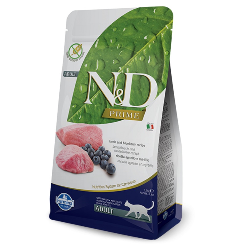 Farmina Prime N&D Natural & Delicious Grain Free Adult Lamb & Blueberry Dry Cat Food