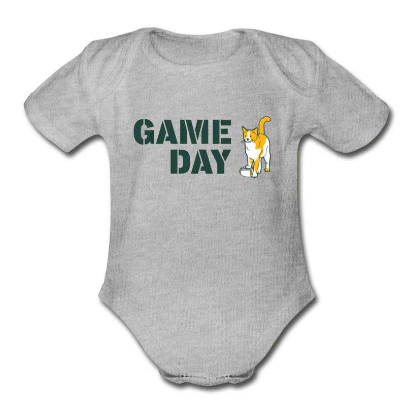 Game Day Cat Organic Short Sleeve Baby Bodysuit heather grey Newborn