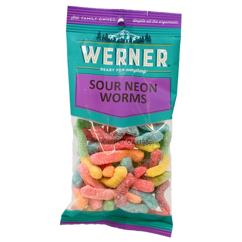 Werner Gourmet Meat Snacks Sour Neon Worms 7 oz bag 6ct