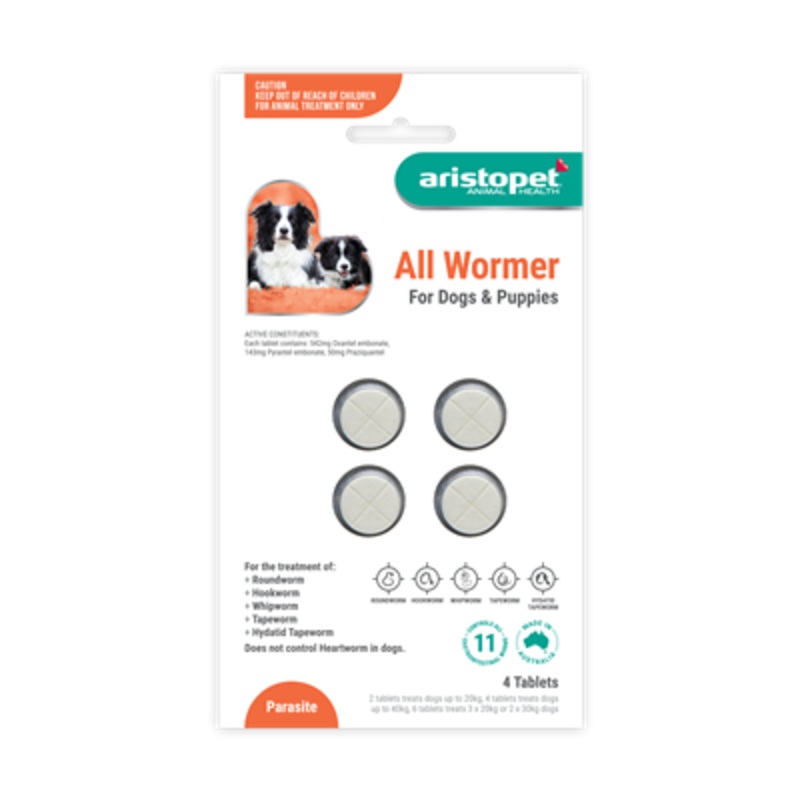 ARISTOPET DOG & PUPPY ALL WORMER 10KG 4 PACK