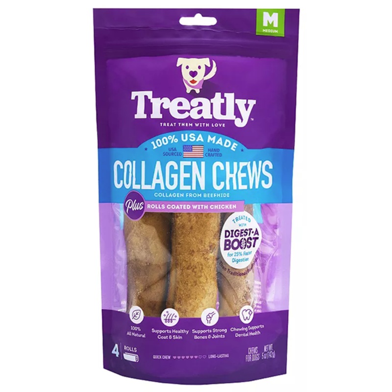 Collagen Chews Beefhide Rolls Coated with Chicken Dog Chews Medium 4 Pack