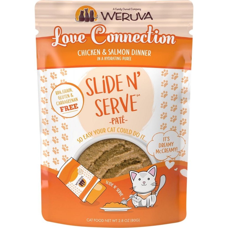 Weruva Slide N’ Serve Grain Free Love Connection Chicken & Salmon Dinner Wet Cat Food Pouch Single 2.8 oz