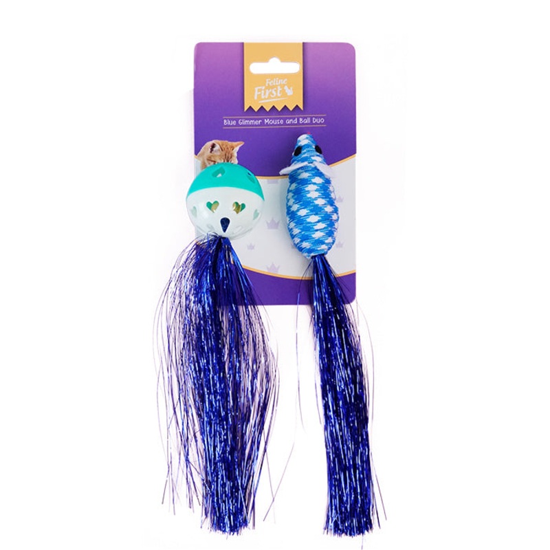 Feline First Blue Glimmer Mouse and Ball Duo Blue