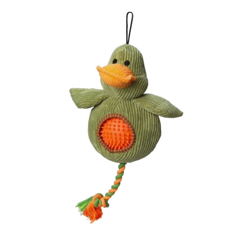 H/P Duck plush cord dog toy with spiky ball