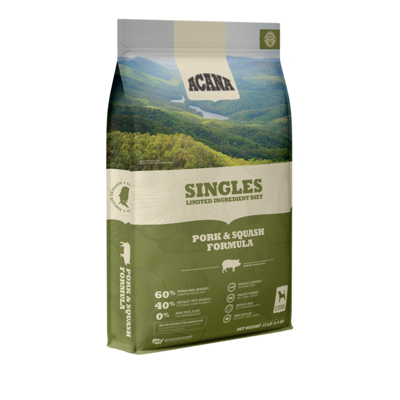 Acana Singles, Pork & Squash Recipe Dog Food 22.5LB