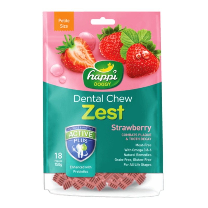 Happi Doggy Dental Chew Zest-Strawberry- 2.5″ (18 Pieces) -150g