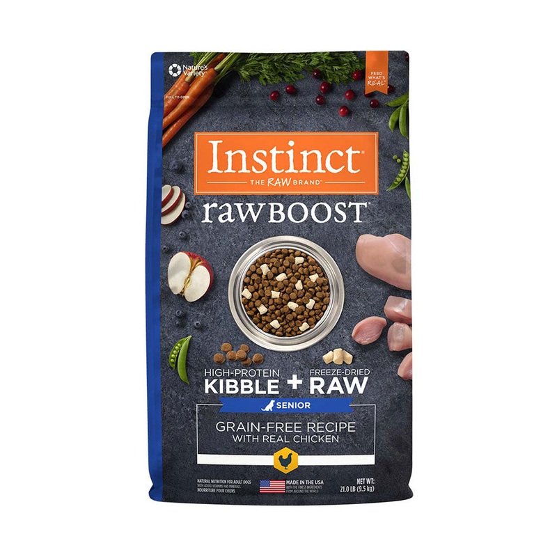 Instinct Raw Boost Grain Free Recipe with Real Chicken Freeze Dried Senior Dog Food 21 Lbs