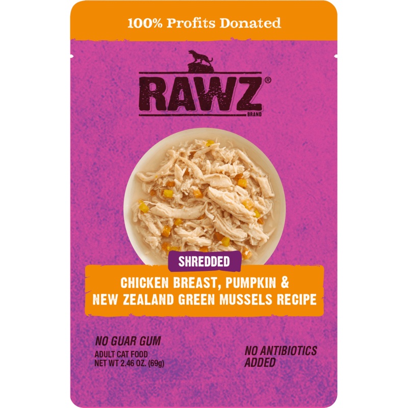 Rawz Shredded Chicken Breast, Pumpkin & New Zealand Green Mussels Cat Food Recipe 2.46 oz