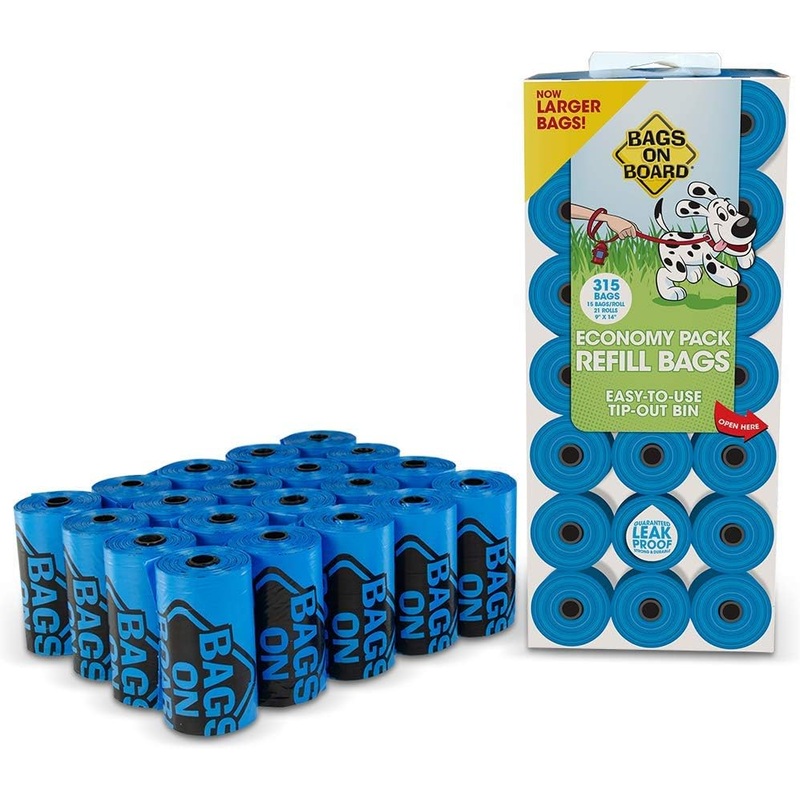 Bags On Board Dog Poop Bags | 9 x14 Inches, 315 Blue Bags