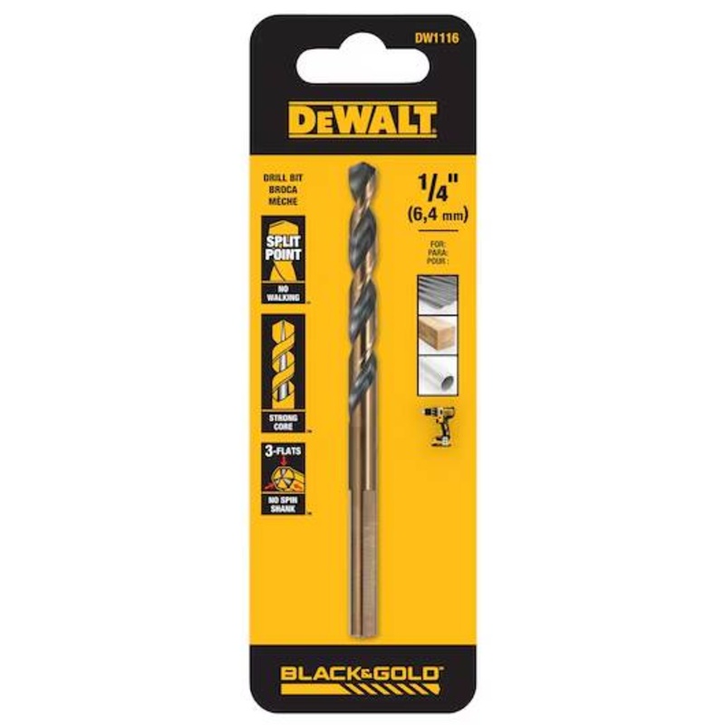 Dewalt Dw1116 Black & Gold Metal Drill Bits 1/4″ DW1116