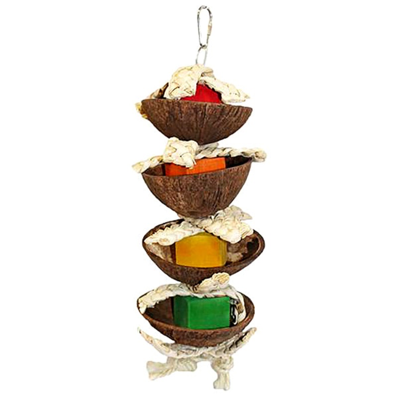 Forage Tower Natural Coconut & Rope Hanging Bird Toy One Size