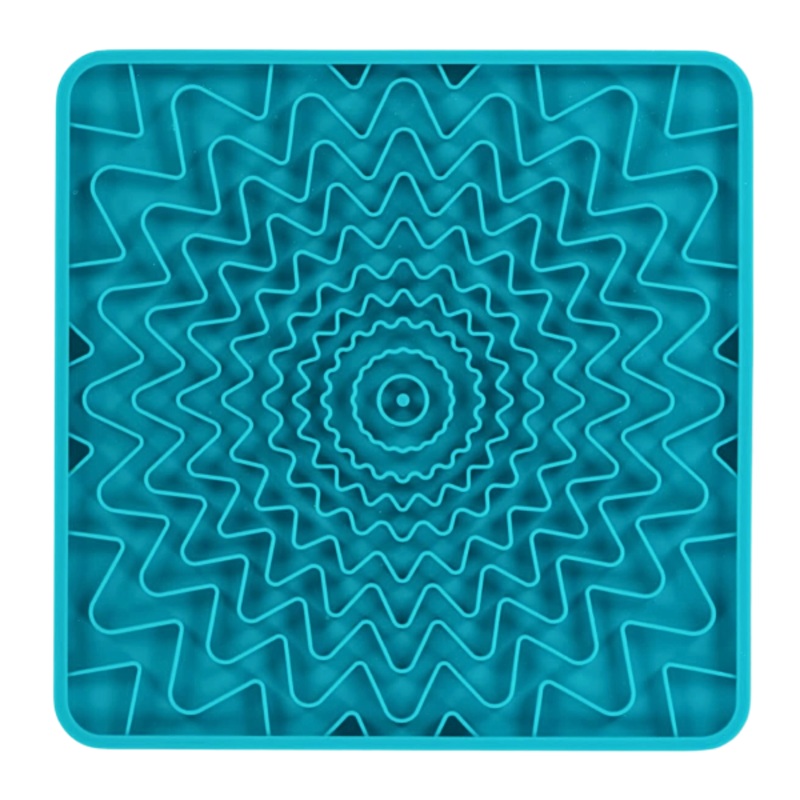 Framed Spill Resistant Squiggles Silicone Dog Lick Bowl Mat Blue 9.5 in x 9.5 in