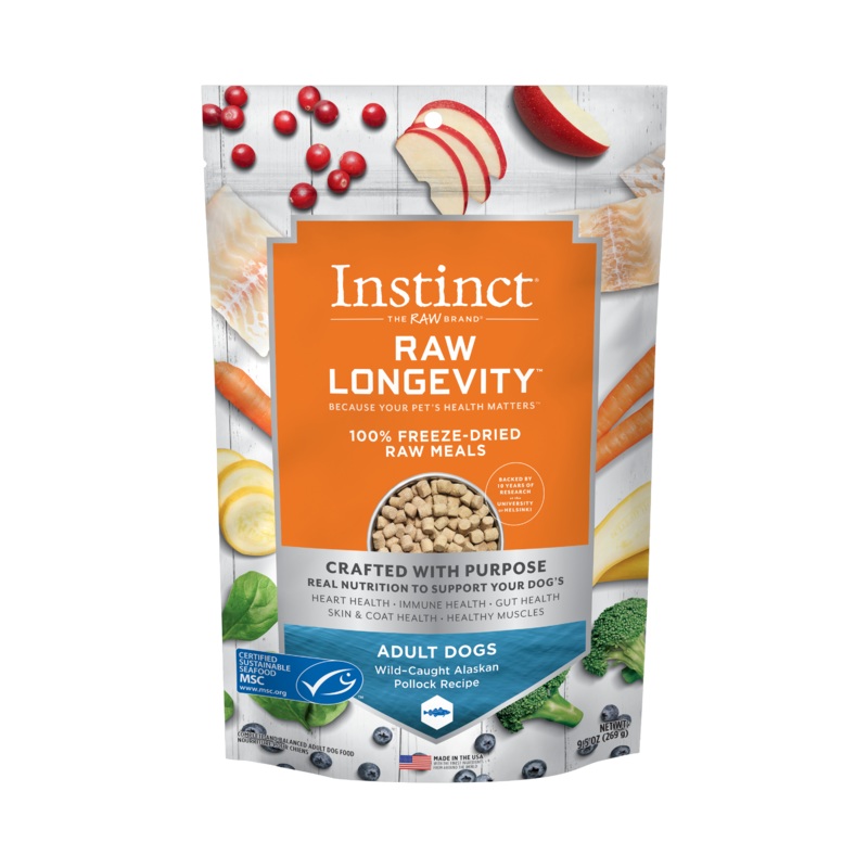 Instinct Raw Longevity Adult Freeze Dried Pollock Bites Dog Food, 9.5 oz. Bag