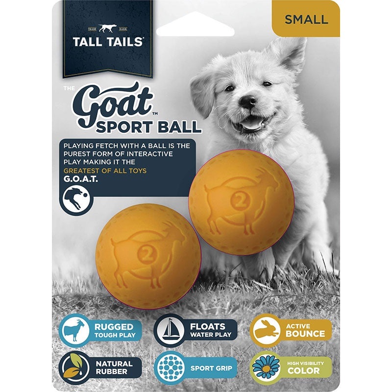 Tall Tails Goat Sport Ball Yellow 2″ Dog Toy – 2 Pack