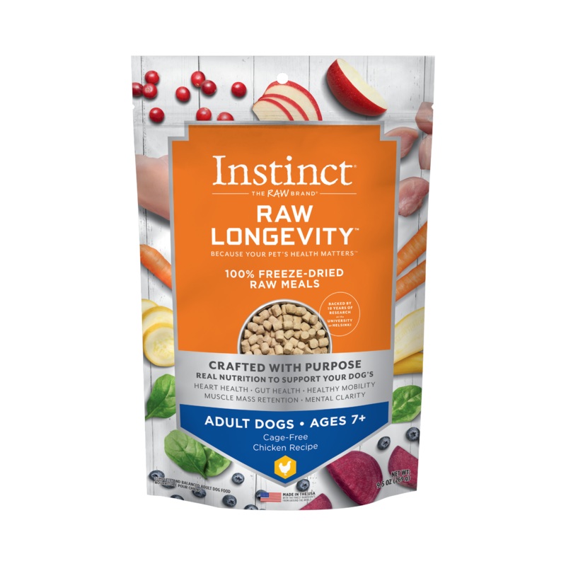 Instinct Raw Longevity Adult Ages 7+ Freeze-Dried Chicken Bites Dog Food, 9.5 oz. Bag