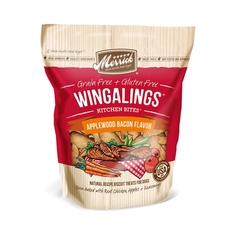 Merrick Kitchen Bites Wingalings Applewood Bacon Flavored Grain Free Oven Baked Dog Biscuits 9 Oz