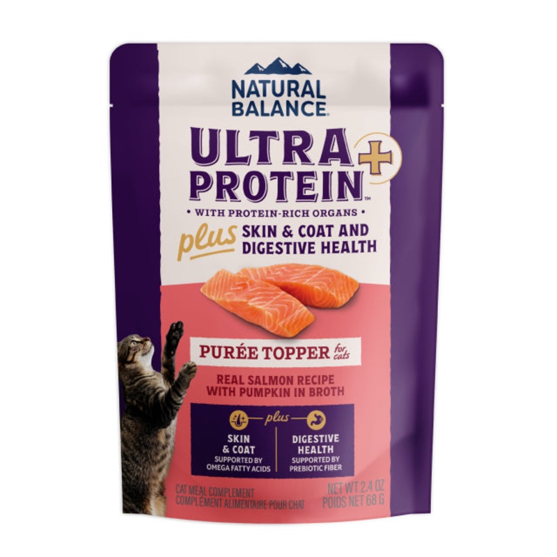 Natural Balance Ultra Protein+ Skin, Coat, & Digestive Health Wet Cat Food Topper – Salmon & Pumpkin – 2.4oz Pouch