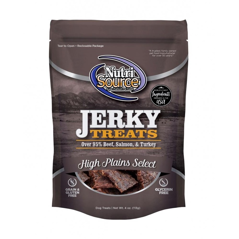 NutriSource High Plains Select Grain Free 95% Beef, Salmon, & Turkey Jerky Dog Treats