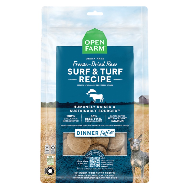 Open Farm Surf & Turf Freeze Dried Raw Patties for Dogs 10.5 oz