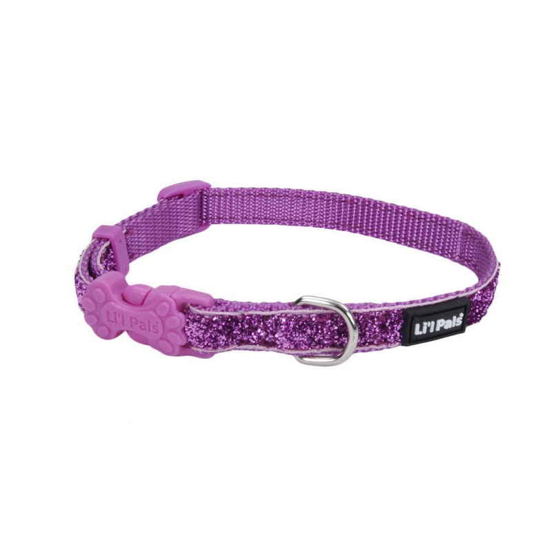 Li’l Pals Adjustable Dog Collar with Glitter Overlay, Purple, Petite Small Petite Small – 3/8″ x 8″-12″