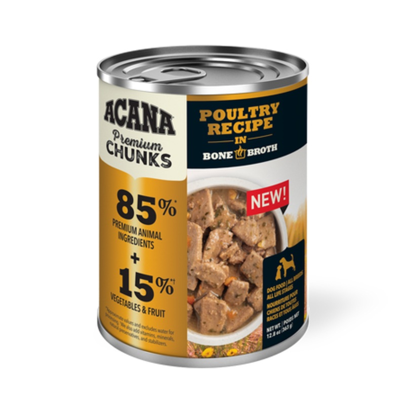 ACANA Premium Chunks Poultry Recipe in Bone Broth Wet Dog Food 12.8 Oz Single Can
