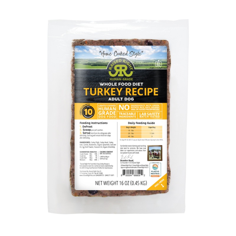 Raised Right Frozen Turkey Adult Dog Recipe 16oz