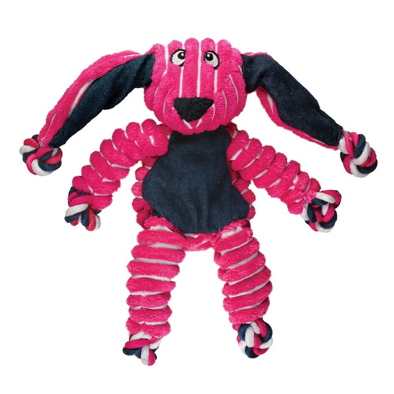 Floppy Knots Bunny Magenta Rope & Textured Fabric Squeaky Plush Dog Toy Medium/Large