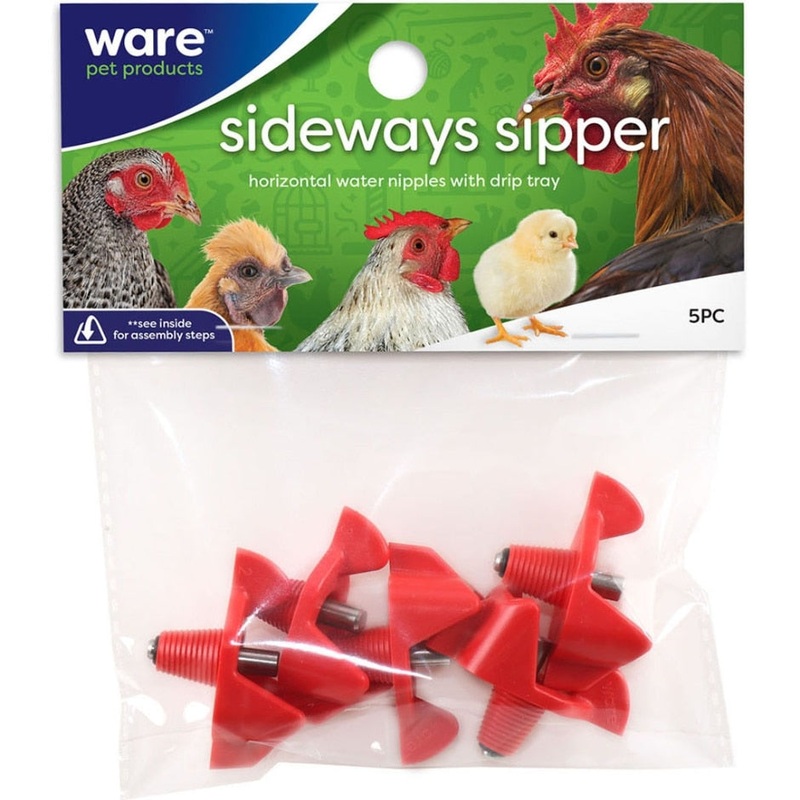 WARE SIDEWAYS SIPPER HORIZONTAL WATER NIPPLES 5 PACK RED