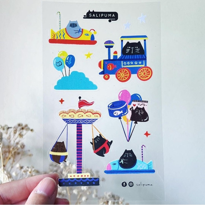 Amusement Park Bumper Car Train PET Sticker Sheet