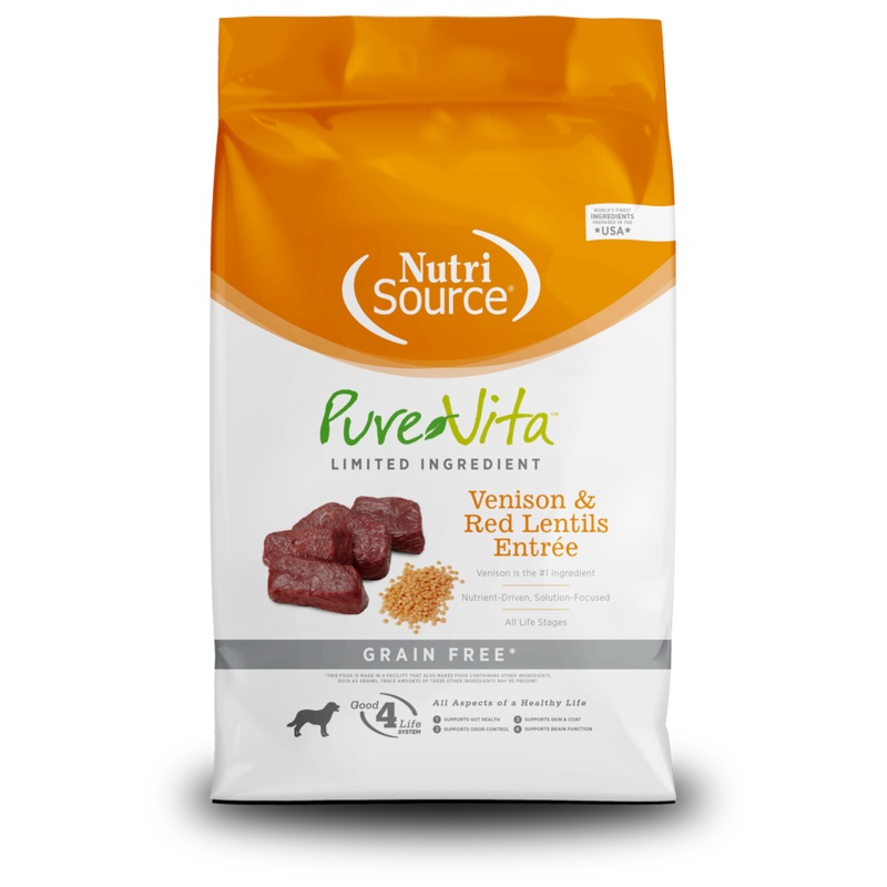 NutriSource PureVita Venison & Red Lentils Entre Grain Free Limited Ingredient Dog Food 4 lb