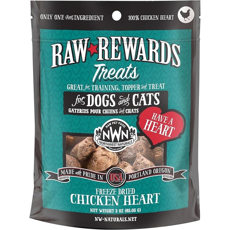 Northwest Naturals Raw Rewards Freeze-Dried Raw Chicken Heart Treats for Cats & Dogs 3 oz