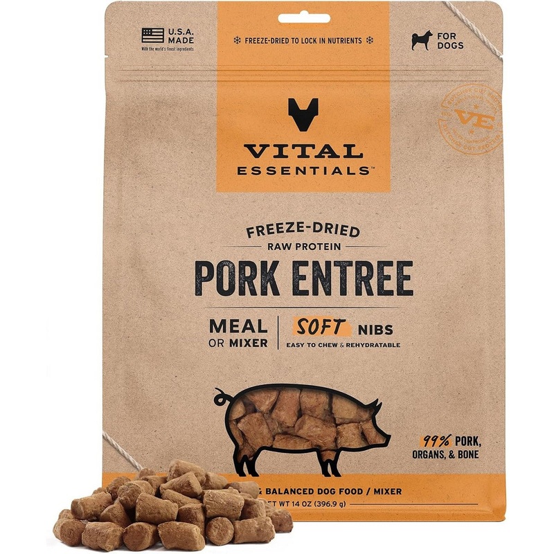 Vital Essentials Freeze Dried Soft Nibs Pork Raw Dog Food 14oz