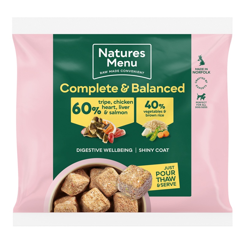 Natures Menu Raw Meal Nuggets 60/40 Tripe, Chicken Heart, Liver, Salmon, Veg & Brown Rice 1kg