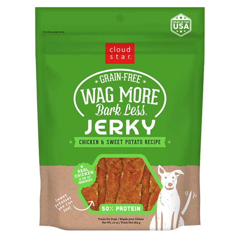 Cloud Star Wag More Bark Less Chicken & Sweet Potato Recipe Grain-Free Jerky Dog Treats, 10-oz bag