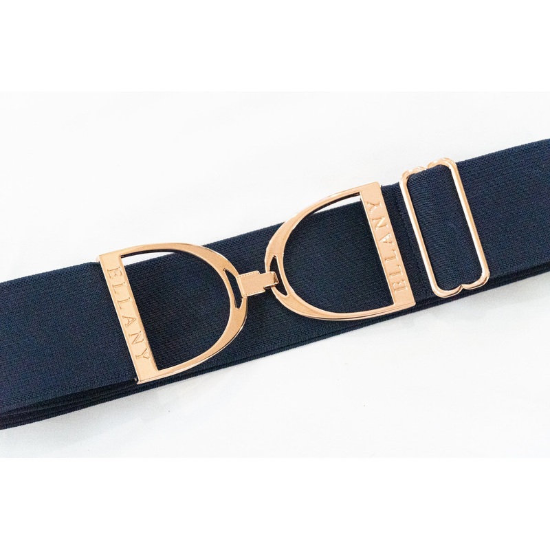 Ellany Navy – 2″ Rose Gold Stirrup Elastic Belt