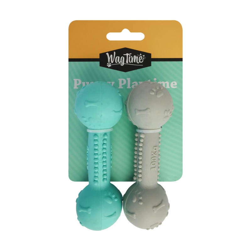 WagTime – Puppy Pastel Blue and Grey Dumbbell Set (11cm) 11cm