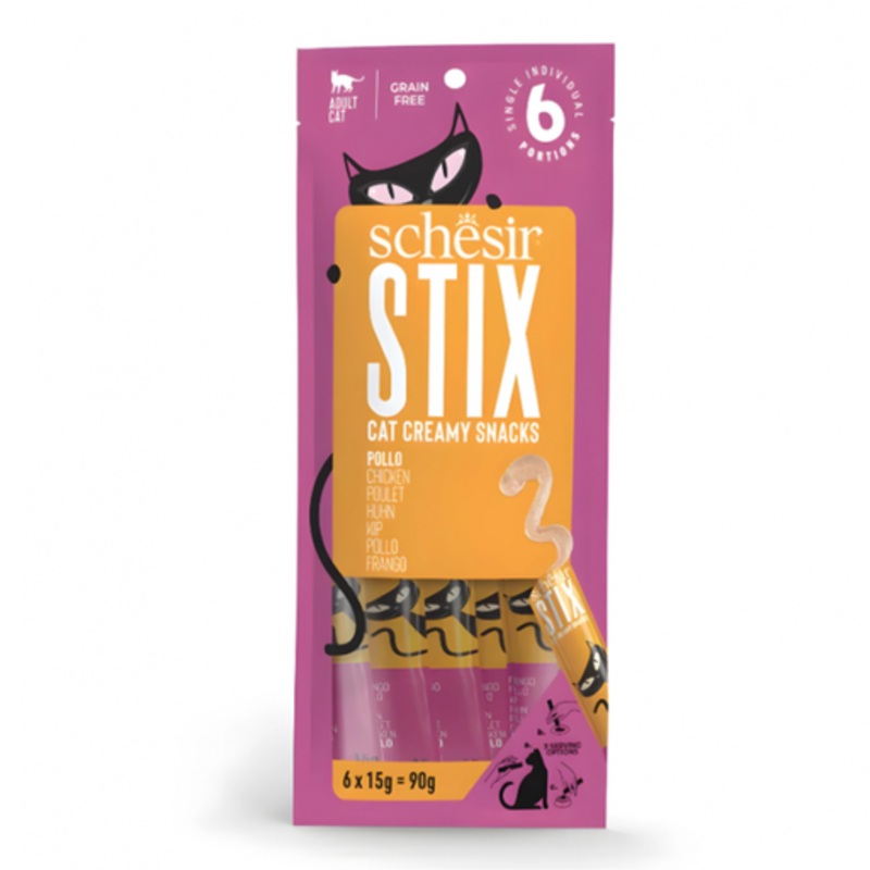 Schesir Stix Treat For Cat In Cream – Chicken 6x15g  (Min Order- 12 Pack)