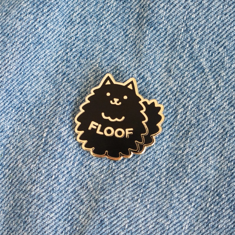Floof Fluffy Cat Hard Enamel Pin Black