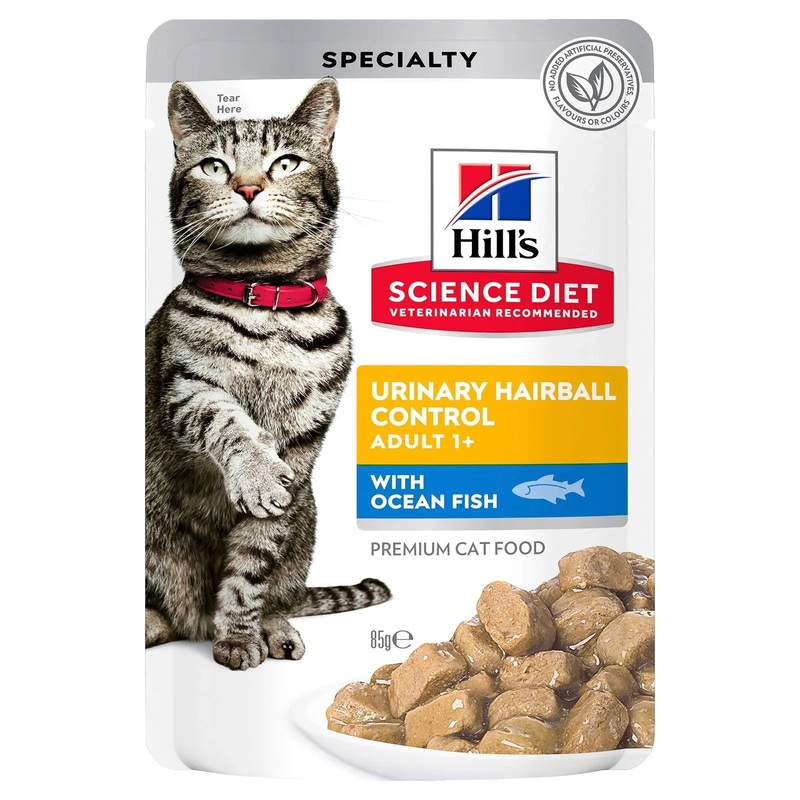 Hill’s Science Diet Cat Food Pouch Adult Urinary Hairball Control Ocean Fish 85g x 12