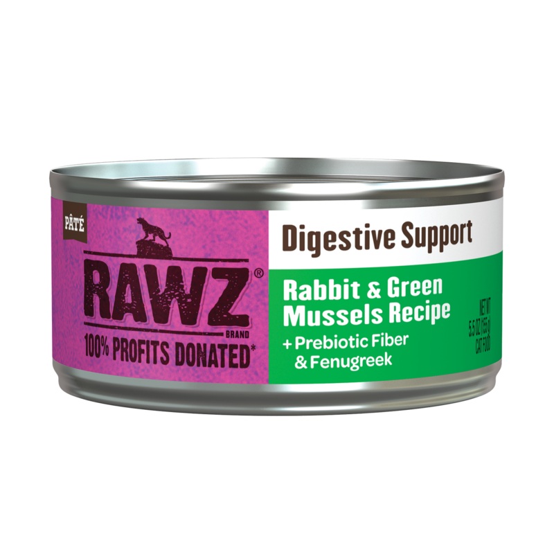 Rawz Digestive Support & Rabbit Green Mussel Cat Canned 5.5oz