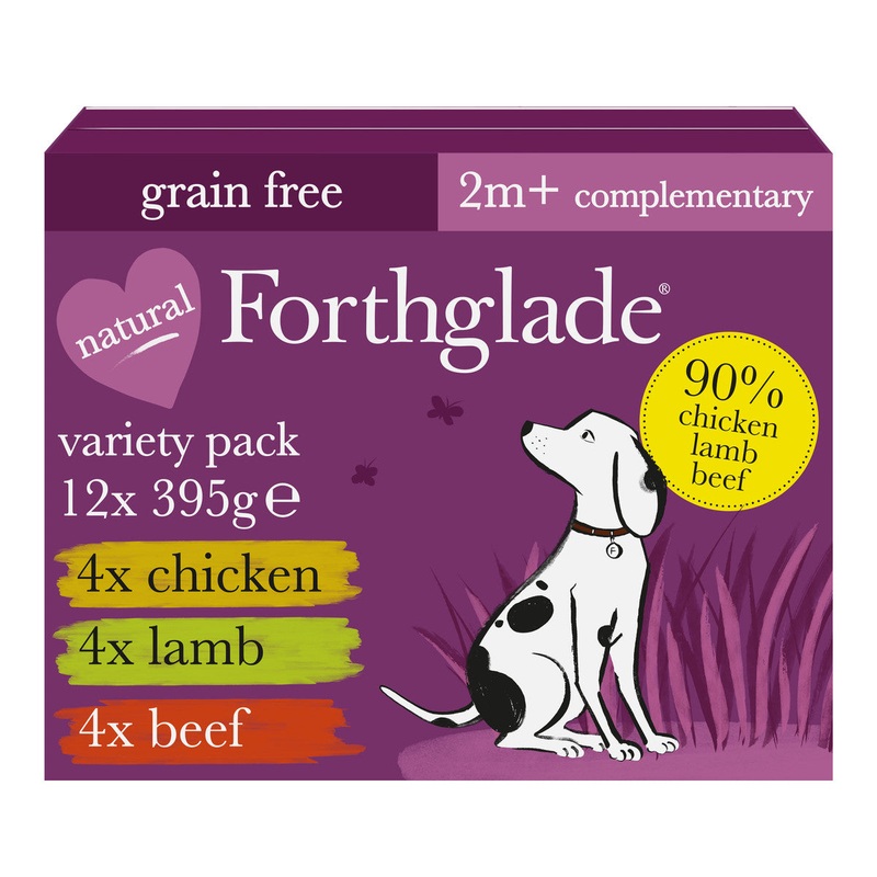 Forthglade Just 90% Multicase Grain Free 12 Pack (4xChicken, 4xLamb, 4xBeef), 395g