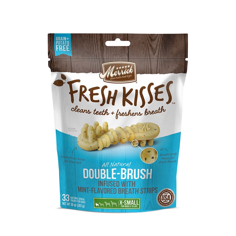 Merrick Fresh Kisses Double Brush Infused with Mint Breath Strips For X-Small Dogs 10 Oz